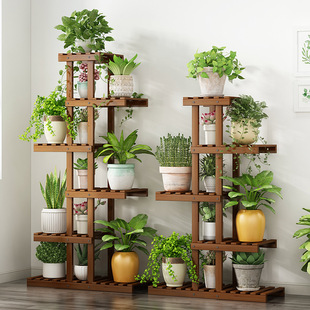 Flower rack with wheels balcony living room green flower rack succulent flower pot rack indoor multi-layer hanging orchid movable storage rack