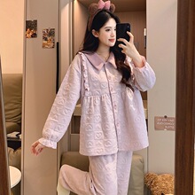 秋冬季新款空气棉夹层月子服产妇后大码哺乳怀孕妇睡衣女士套装