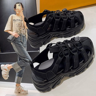 Small Toe-Toe Sandals for Women 2025 New Summer Roman Thick-Soled Platform Heightening Breathable Sports and Casual Shoes