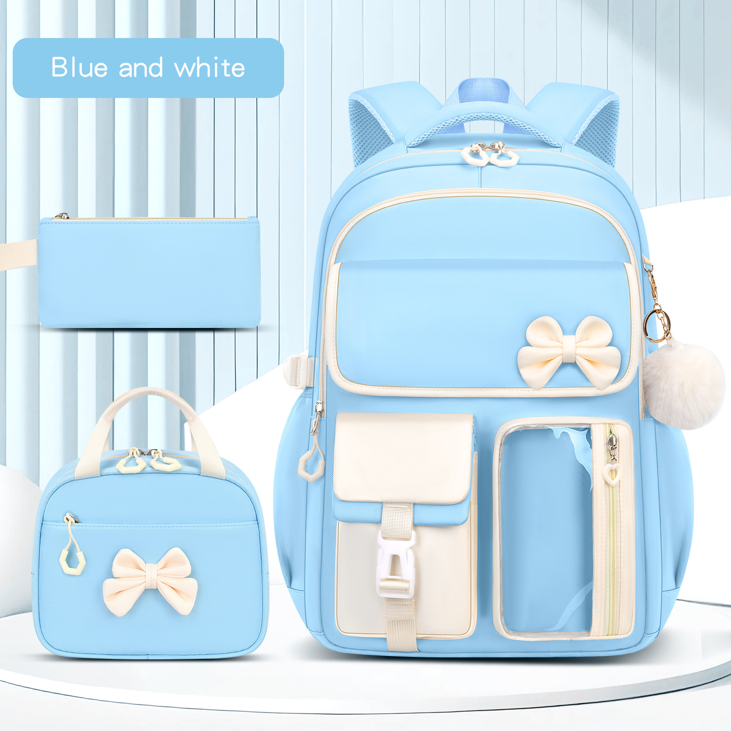 Amazon Best-selling High-capacity Bow Tie Three-piece Set Schoolbag for Girls, Junior and Senior High School and College Students, Backpack