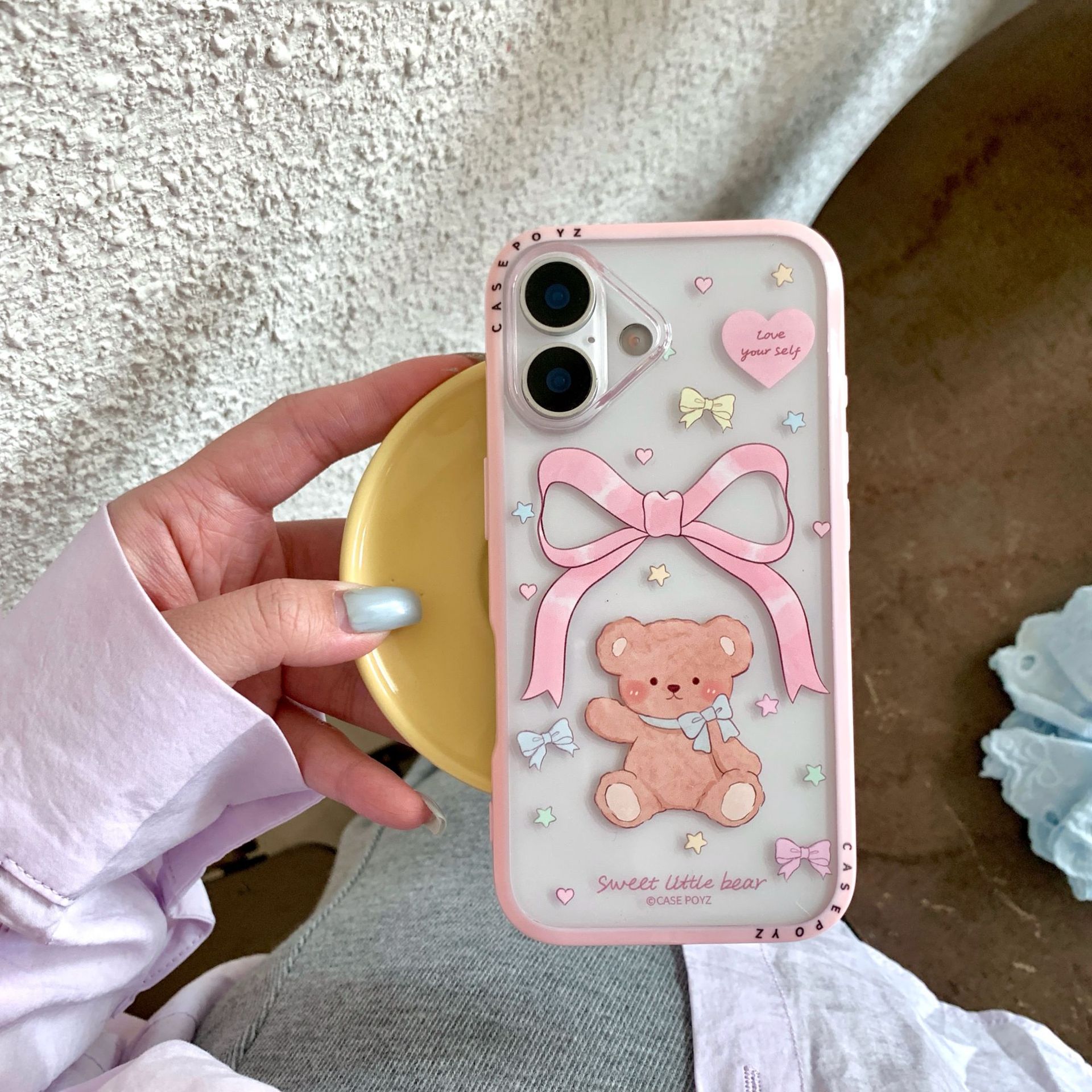 Cute Girl Heart Bowknot Bear Adecuado para Apple 16ProMax Funda para teléfono 15/14 Transparente 15Pro Nuevo 13