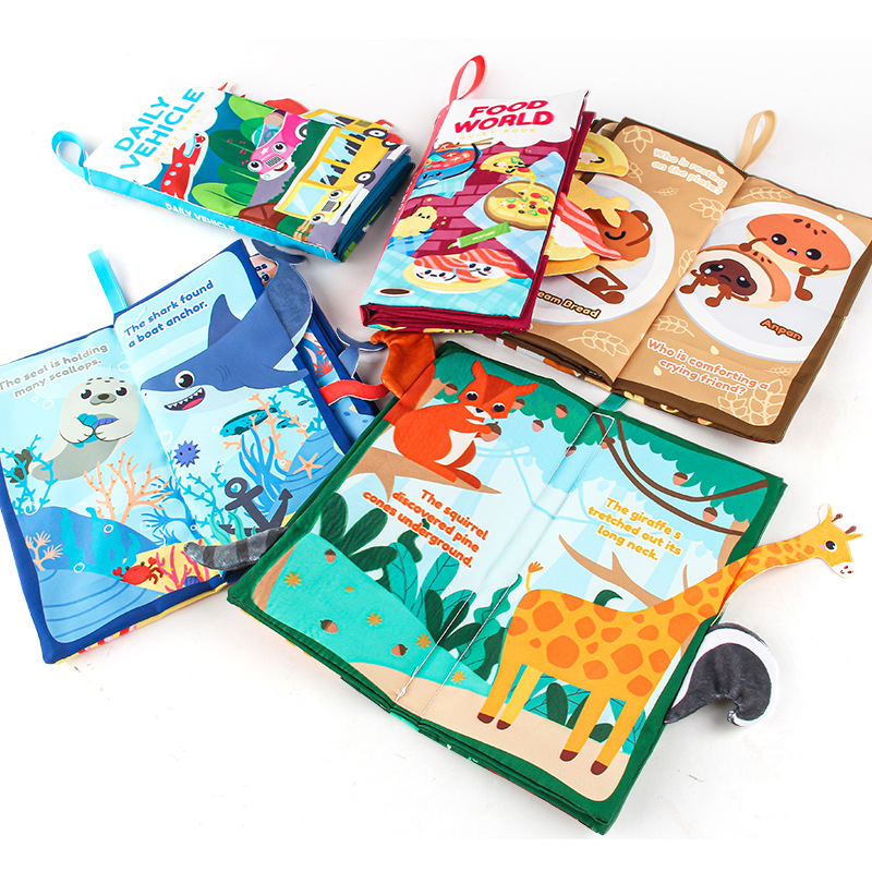 Bebés de educación temprana animal cola bebé libro de tela animal marino libro de palma animal forestal libro de tela juguete transfronterizo