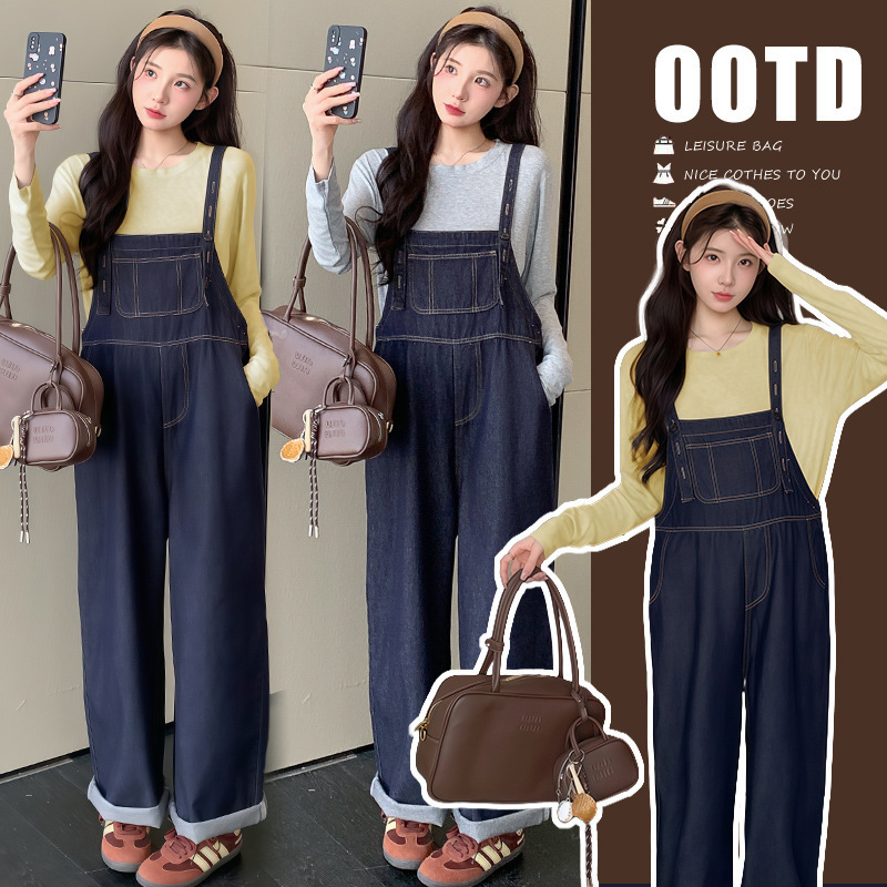 Maternity Wear Autum Suit Trendy Mom New Korean Style Loose Slim Denim Overalls Versatile Long-Sleeved t Two-Piece Set Maternity Wear Autum Suit Trendy Mom New Korean Style Loose Slim Denim Overalls Versatile Long-Sleeved t Two-Piece Set