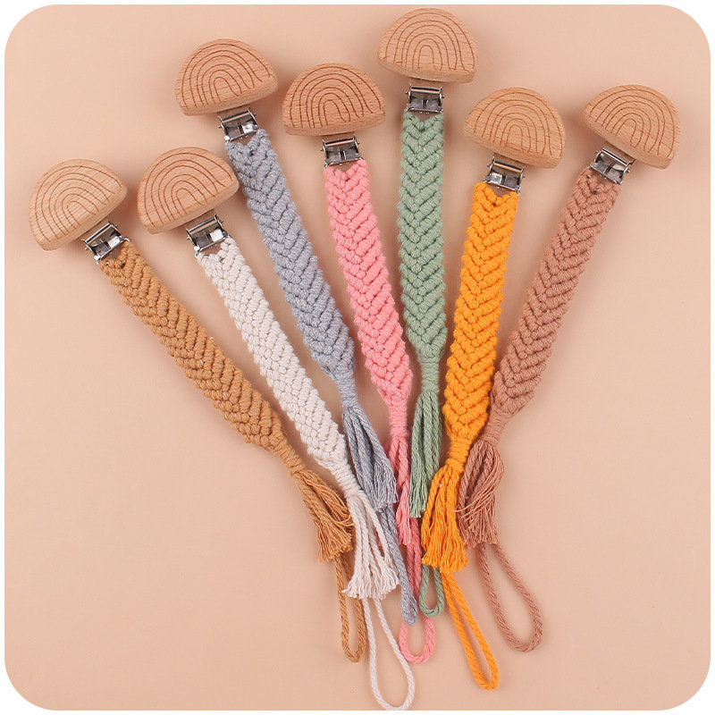 Nuevo bebé suministros de dibujos animados Arco Iris chupete cadena calmante bebé Arco Iris clip hecho a mano tejido anti-gota