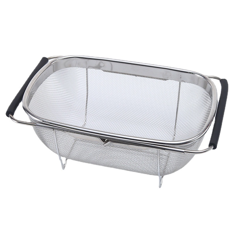 thumbnail image 1 of Sobre el fregadero de acero inoxidable ovalado con asas de goma extensibles coladores, colador de malla fina cesta de cocina para colar, escurrir, enjuagar frutas, verduras50*37,5*50cm, 1 of 4