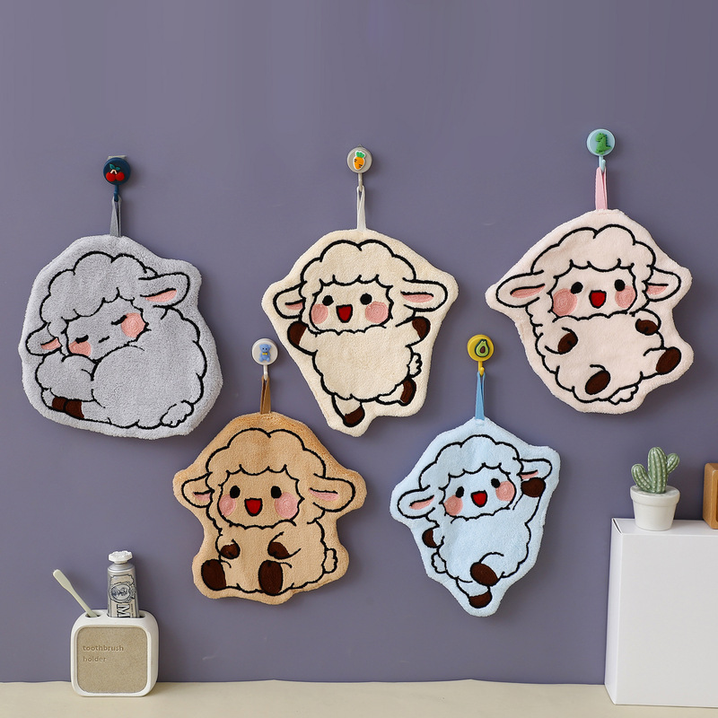 Cross-Border Supply Cartoon Cute Little Sheep Hand Towel for Home Kitchen and Bathroom Decoration, Thickened and Absorbent, Children's Gift
