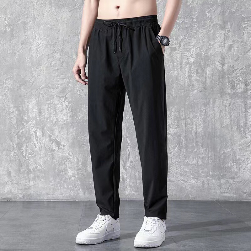 Sports Pants for Work Summer Ice Silk Thin Loose Straight Casual Pants Men's Solid Color Elastic Work Pants