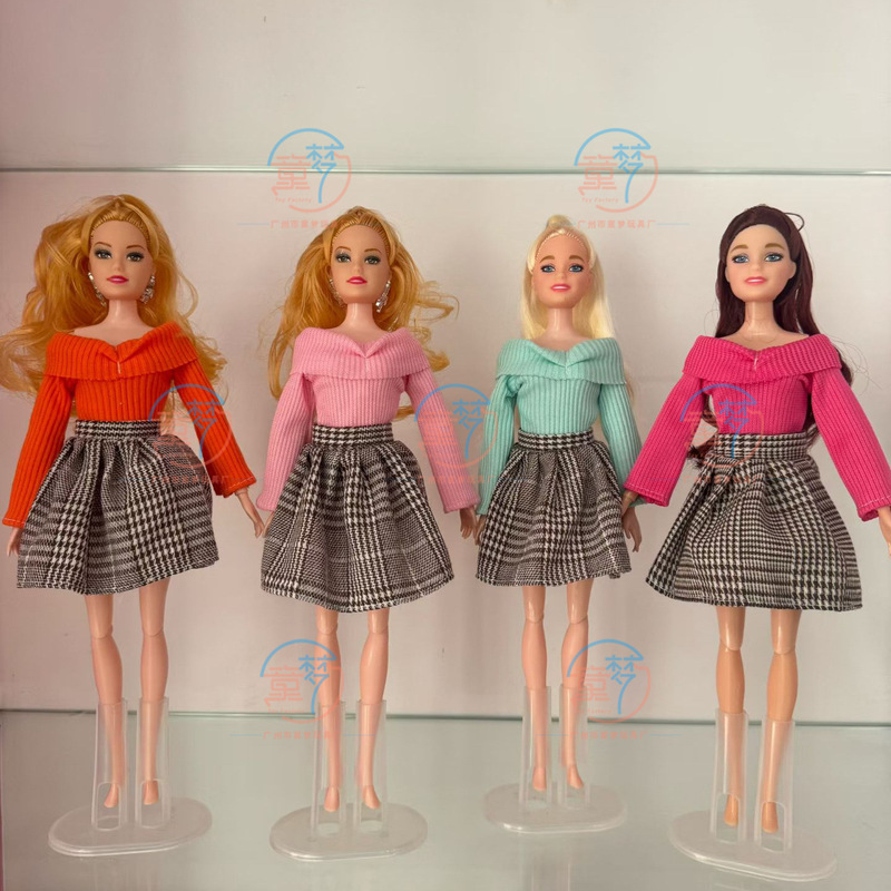 30cm Barbie Doll Clothes Fashion Off-Shoulder Dress Plaid Short Sleeve 6-Point Doll Outfit 11inch Dress up 30cm Barbie Doll Clothes Fashion Off-Shoulder Dress Plaid Short Sleeve 6-Point Doll Outfit 11inch Dress up