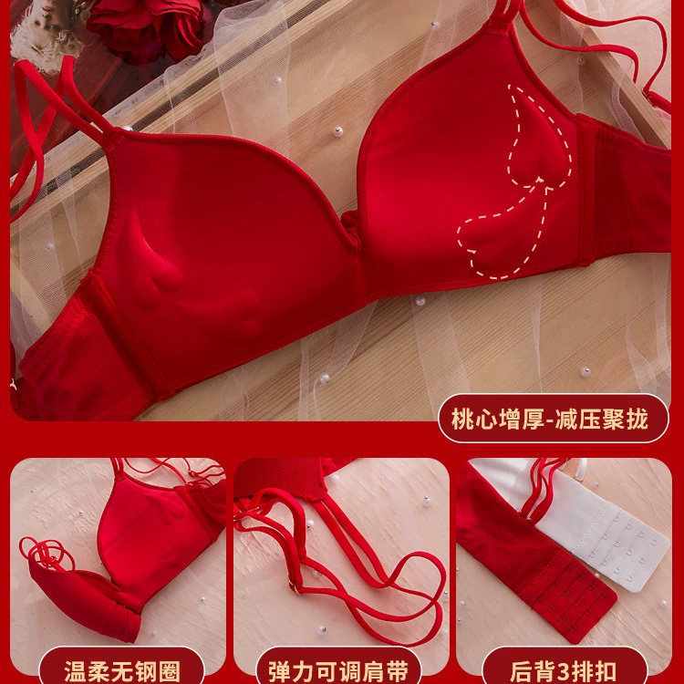 Красное нижнее бельё, сексуальное Birthда charm, push-up лифчик, беспроводной бюстгальтер для невесты, набор
