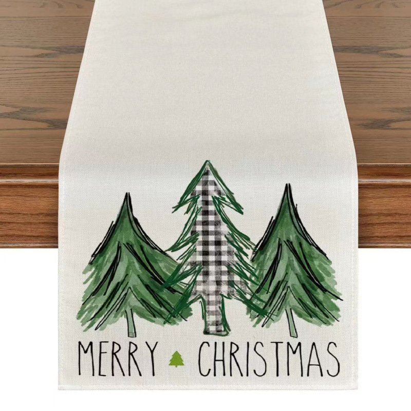 Camino de mesa navideño con estampado de muñeco de nieve y Santa