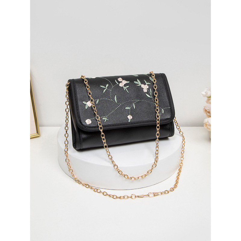 Flor dulce bordado bolso cuadrado simple moda versátil damas cadenas mochila bolso de hombro fresco bolso de teléfono móvil image 7