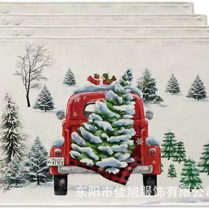 圣诞树雪人餐垫套装亚马逊印花亚麻防污隔热垫桌北欧风圣诞限定|undefined