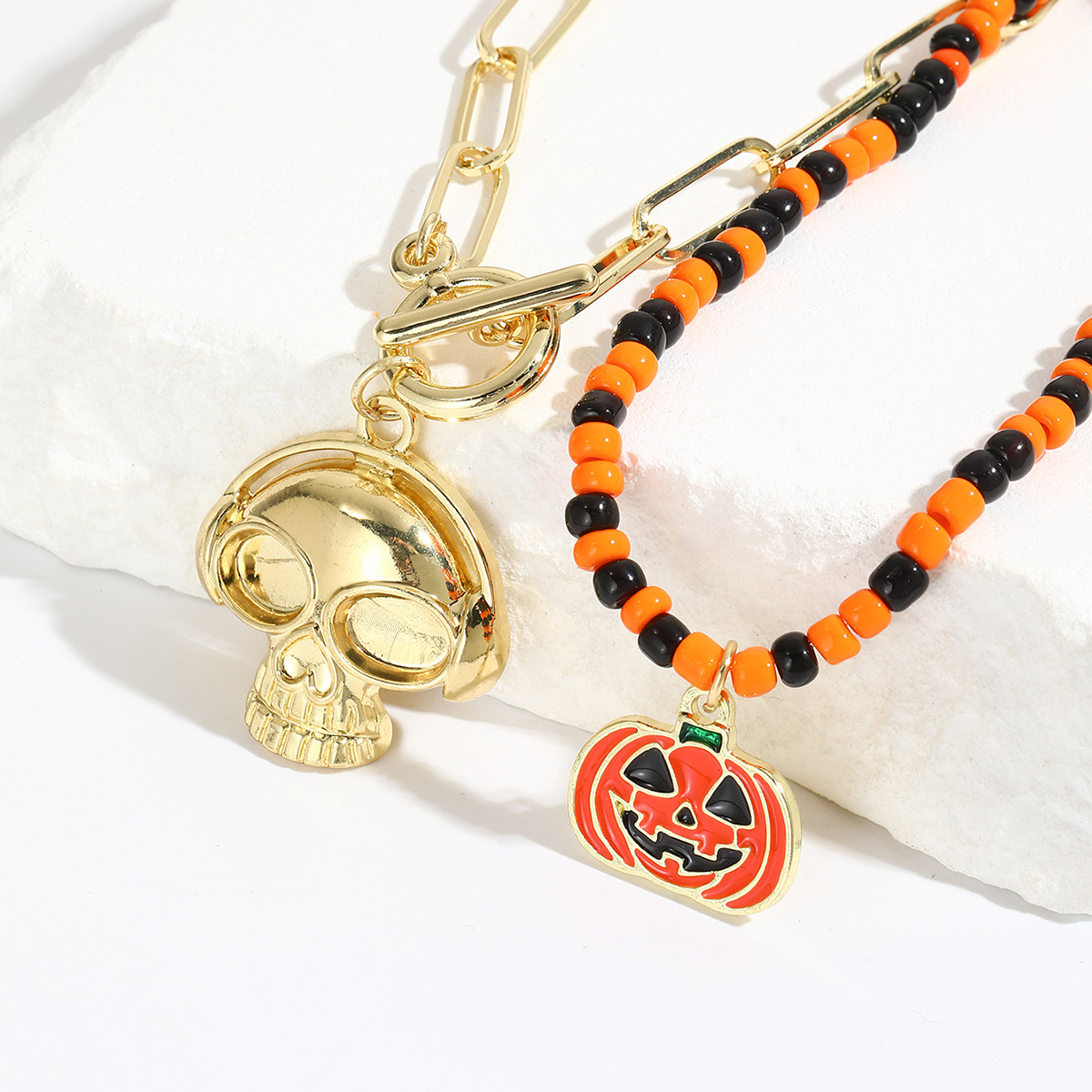 11g Weight Zinc Alloy Pendant Material Pendant Necklace Classification Seed Bead Chain Material 1 Piece Quantity Festival, Street Occasion Zinc alloy Material Halloween Festival Pumpkin, ghost, Skull Pattern Unisex Gender Hip-Hop, Streetwear Style Hip-Hop Streetwear Pumpkin Ghost Skull Zinc Alloy Beaded Necklaces Halloween Wholesale 13