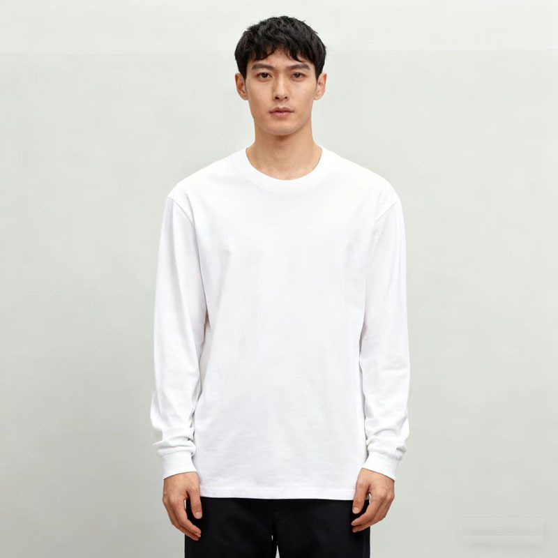 Heavy Weight Cotton American Pure Color Round Neck Long-Sleeved T-Shirt for Men in Spring and Autum New Loose Bottoming Shirt Casual Autum Shirt for Men