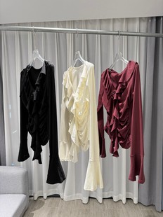 French Retro Rose Pleated Long-sleeved Shirt Women's 2024 Autumn New Design Sense Niche Chic Top Trendy