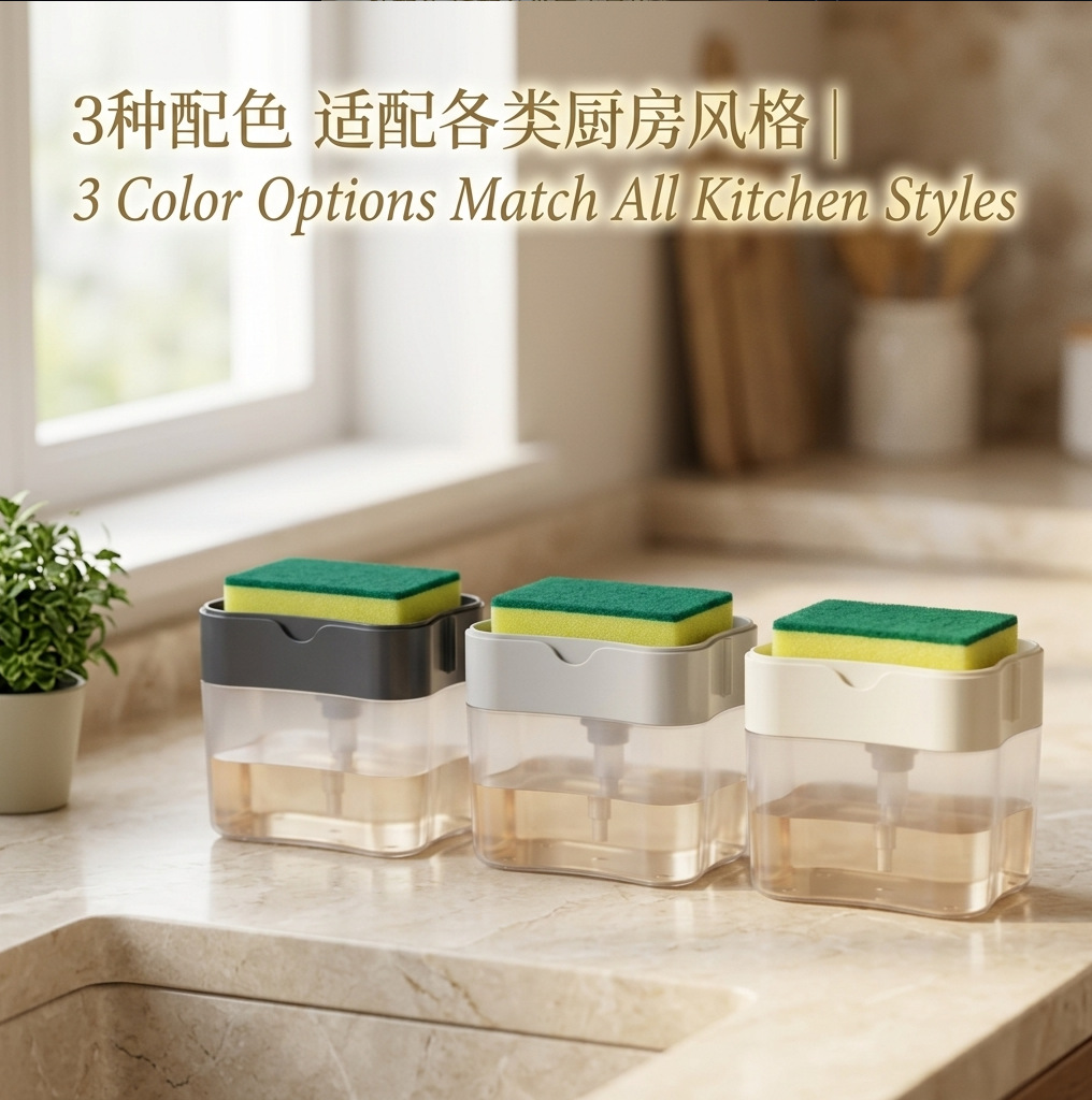 Cross-Border Dishwashing Liquid Dispenser, Cleaning Brush, Kitchen Liquid Dispenser, Special Sponge, Soap Dispenser, Soap Dispenser Storage Rack