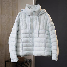 欧洲站时尚连帽羽绒服女短款2025冬季韩版宽松保暖90白鸭绒外套潮