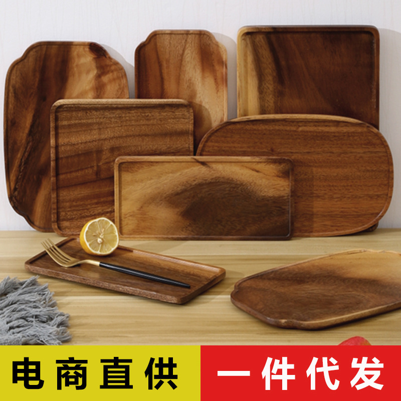 Walnut Tray Solid Wood Tea Tray Japanese Sushi Hotel Pizza Baking Tray Rectangular Fruit Bread Kung Fu Tea Table