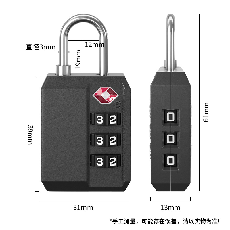 Genuine source factory TSA307 Customs 3-digit wire password padlock ABS plastic TSA lock travel luggage lock 5