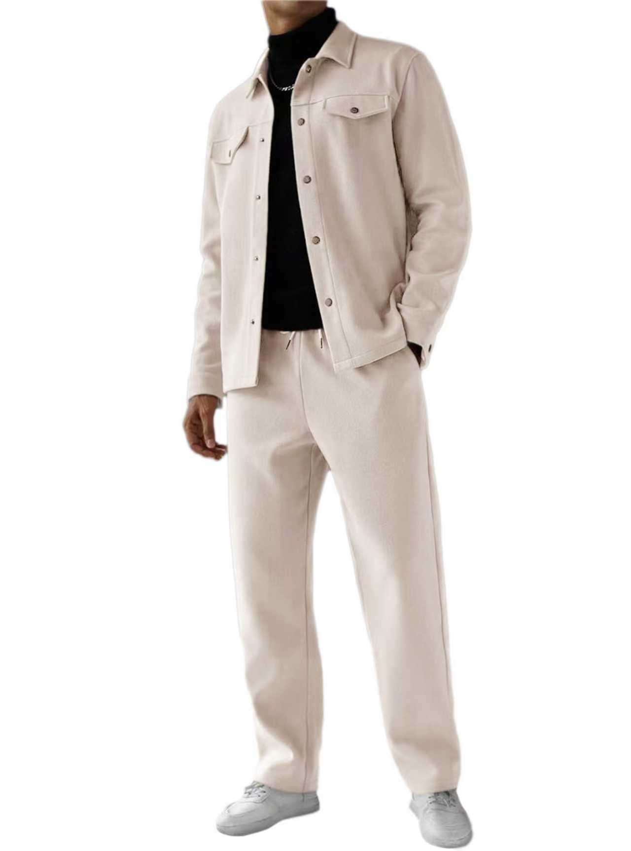 26 transfronterizo Europa y Estados Unidos otoño y invierno moda cardigan con solapa chaqueta de viaje de cuello blanco traje de viento pantalones largos sueltos manga larga