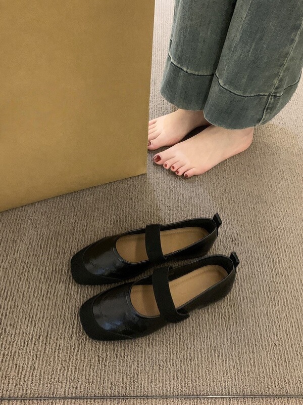 复古方头银色拼接浅口单鞋女春夏秋2025年新款仙女休闲平底玛丽珍|undefined