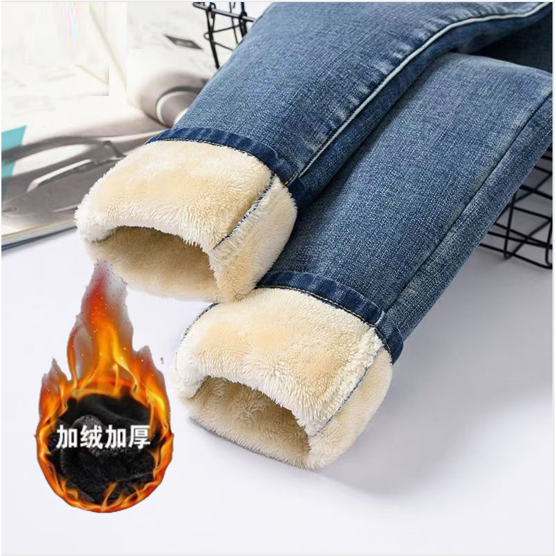 通勤秋冬加厚加绒牛仔裤女春秋高腰显瘦铅笔紧身百搭弹力小脚裤子
