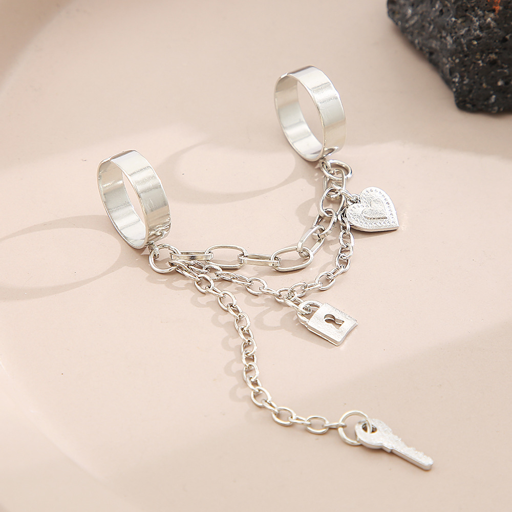 Kette zwei-finger verbunden ring kreative schlüssel schloss anhänger öffnen verbunden ring_voghion.com