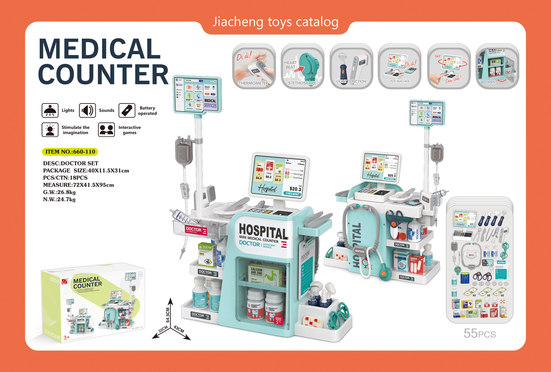 Simulación de inyección infantil transfronteriza estetoscopio termómetro conjunto médico médico mesa médica juguetes médicos caseros