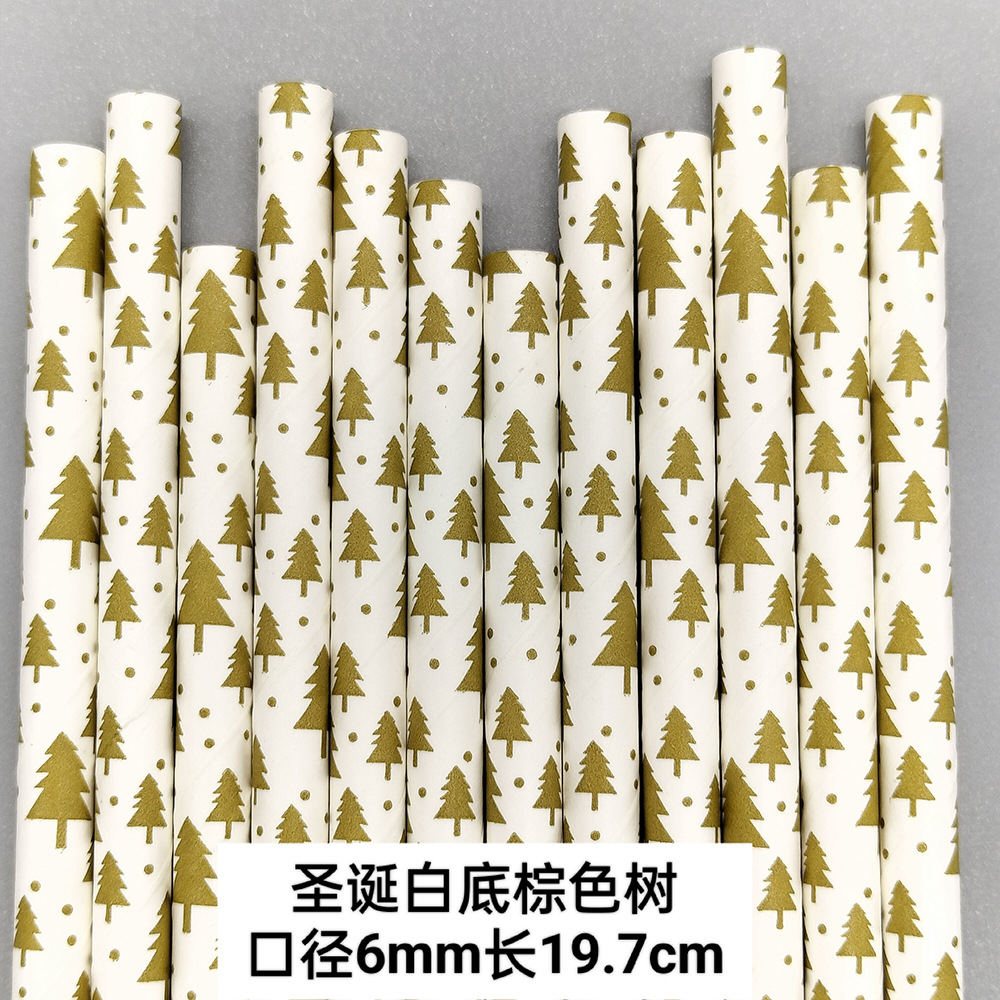 Navidad serie desechable biodegradable papel Kraft paja jugo bebida postre Mesa pastelería decoración papel paja
