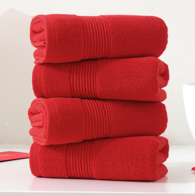 Red towel cotton cotton wedding birthday banquet embroidery LOGO soft absorbent manufacturers wholesale