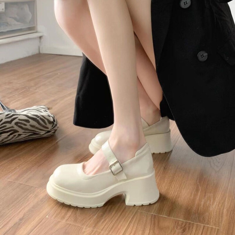Zhao Lusi's same style Japanese-style platform Mary Jane shoes, French-style flats for petite women, height-increasing shoes, perfect with skirts, small leather shoes