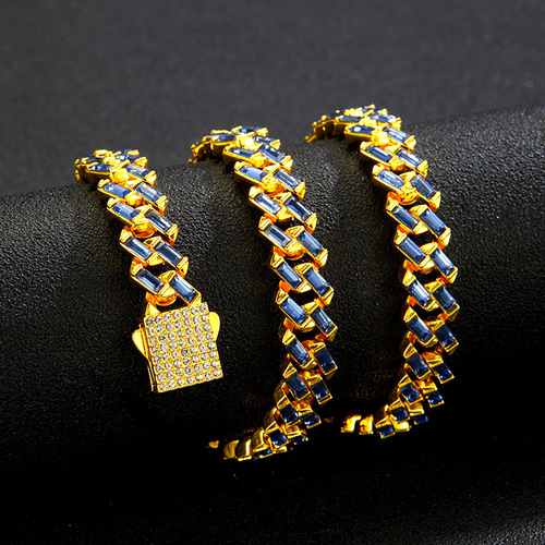 European and American Hip-Hop Hip-Hop Jewelry 13mm Diamond Inlaid Fashion Cuban Link Couple's Sweater Chain Pendant Accessory Wholesale