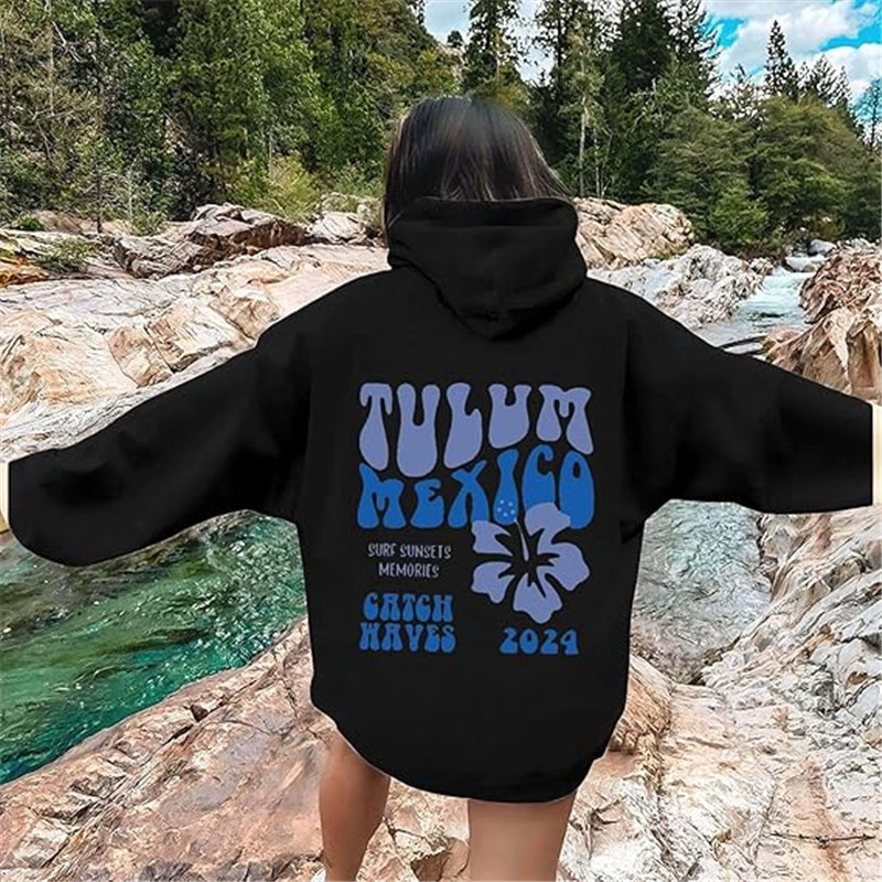 Women's Oversized Letter Print Hoodie Drop Shoulder Sweatshirt_voghion.com