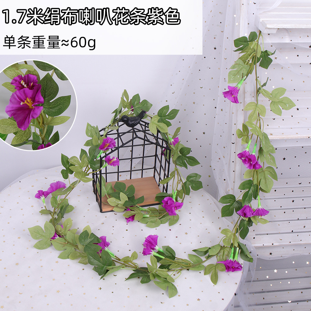 Gloria de La Mañana artificial ratán interior techo tubo sinuoso decoración al aire libre cerca artificial tela seda trompeta flor