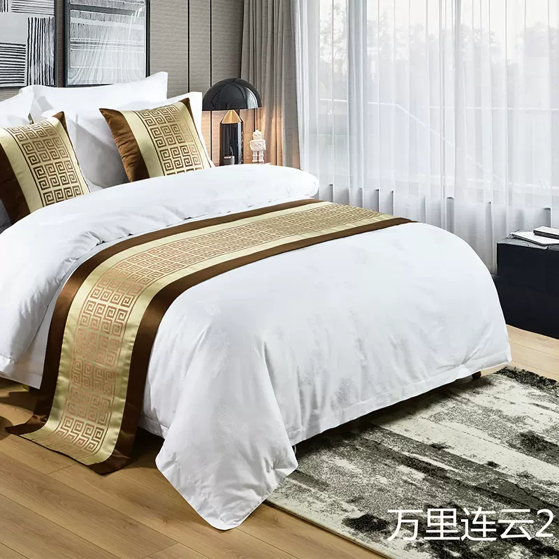 新中式酒店宾馆 民宿 床旗桌旗 高精密材质万里云宾馆床尾巾