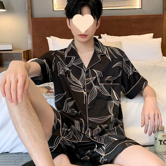 New Pajamas for Men Summer Ice Silk Short-Sleeved Thin Youth and Middle-Aged Silk Pajamas Men's Summer Home Wear Set