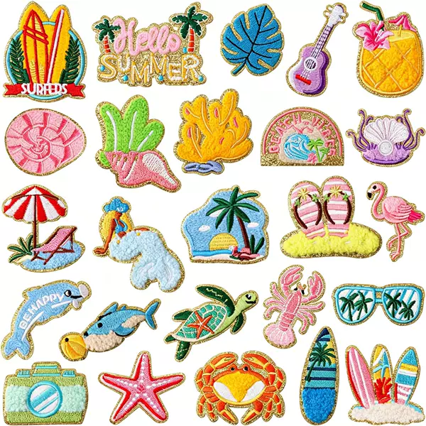 Summer Towel Embroidery Beach Embroidery Patch Heat Transfer Denim Shorts Decorative Patch Shell Computer Embroidery Label