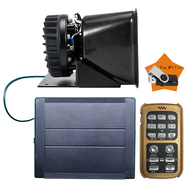 Vehicle-Mounted Alarm System with Wireless Remote Control, Loudspeaker, High-Pitched Siren 920Bkg-Mp3+ Stainless Steel Horn