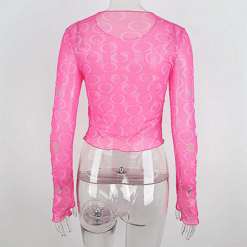 Title 8, Printed Polka Dot Hollow Out See-through Croppe...