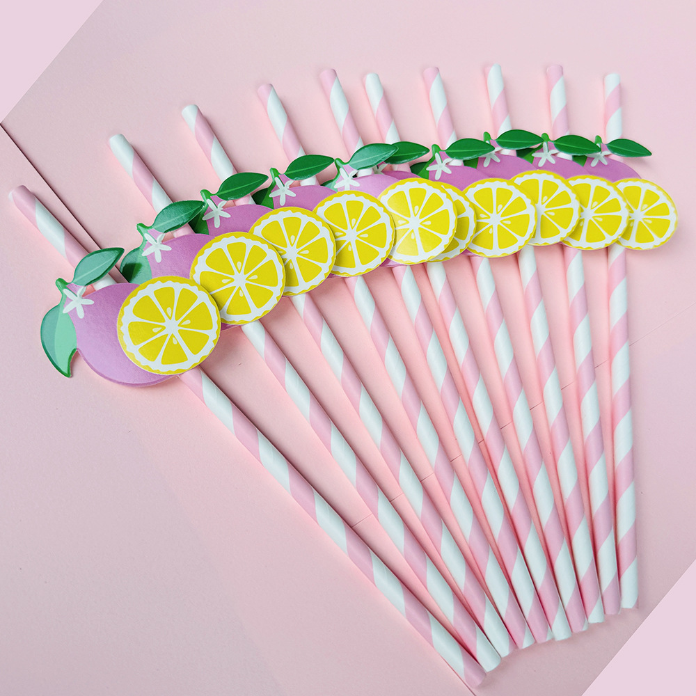 Suministros para fiestas transfronterizas Pajitas de limón de frutas creativas Pajitas de papel desechables Pajitas de bebidas de jugo Spot al por mayor
