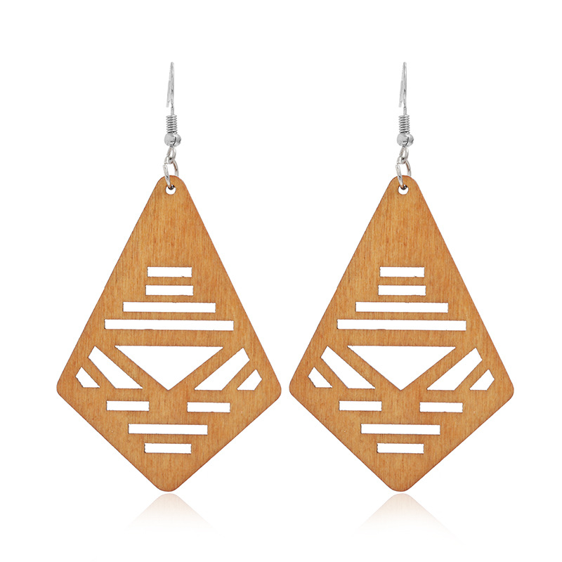 New Wooden Earrings Fashion Exaggerated Personality Hollow Geometric Coffee Color Wood Earrings Wholesale display picture 14