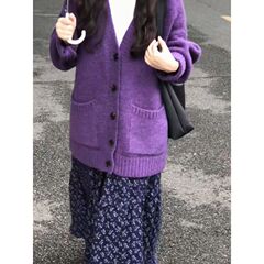 温柔慵懒风时尚套装女2025秋冬新款宽松毛衣开衫碎花半身裙两件套