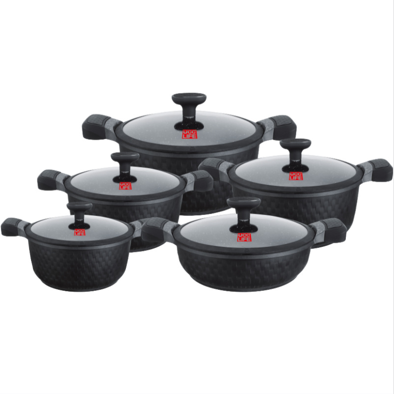 Juego de 20 piezas de rayas verticales DONNOR, juego de utensilios de cocina de aluminio fundido a presión antiadherente, olla de sopa, sartén, mármol