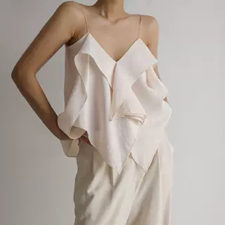 Women's Fashion Elegant Ruffle V-neck Brace Vest - Apricot - View 1
