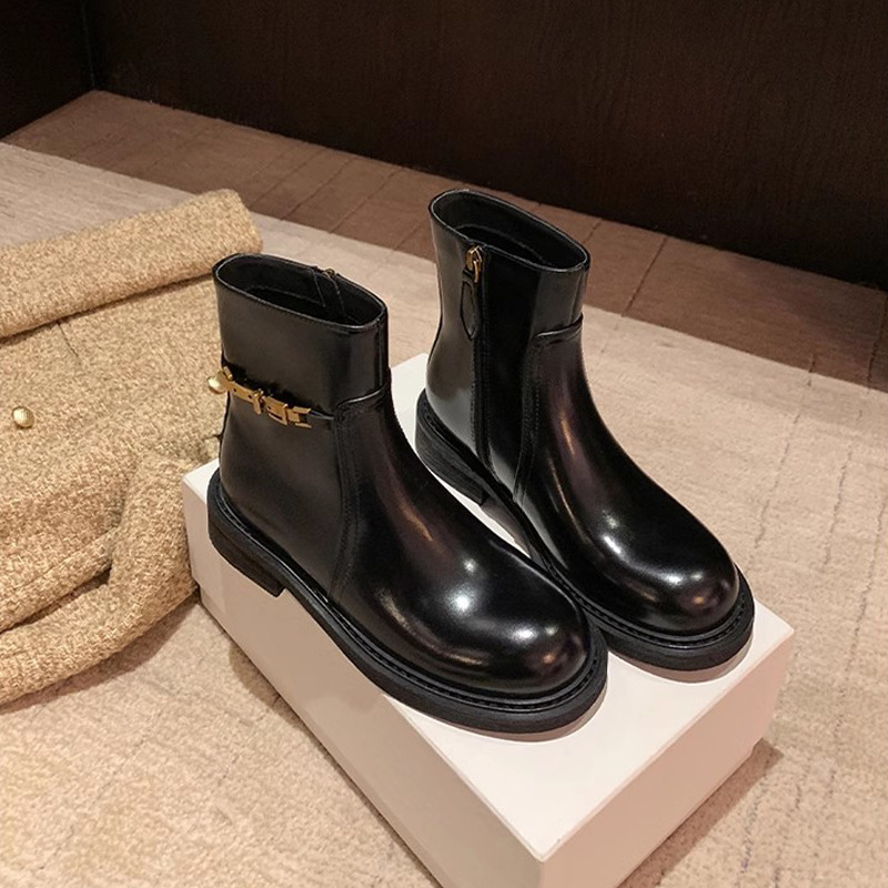 Su Yan Yan con botas de gas con cremallera laterales botas de oro pequeñas botas de Chelsea locomotora Martin botas cortas botas delgadas