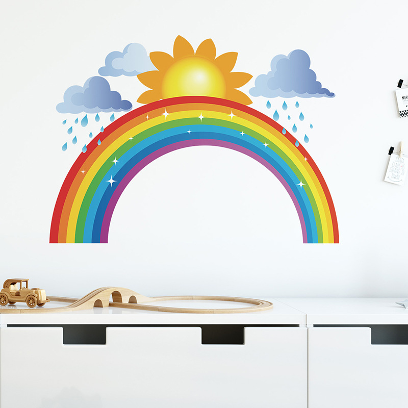 Rainbow Cloud Rain Sun Children's Wall Sticker display picture 7