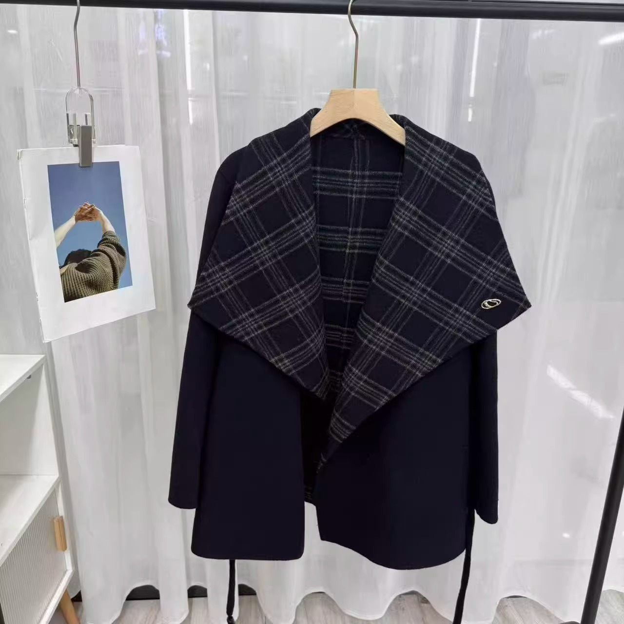 2025秋冬新款大翻领显瘦气质双面羊绒大衣女欧货系带百搭毛呢外套