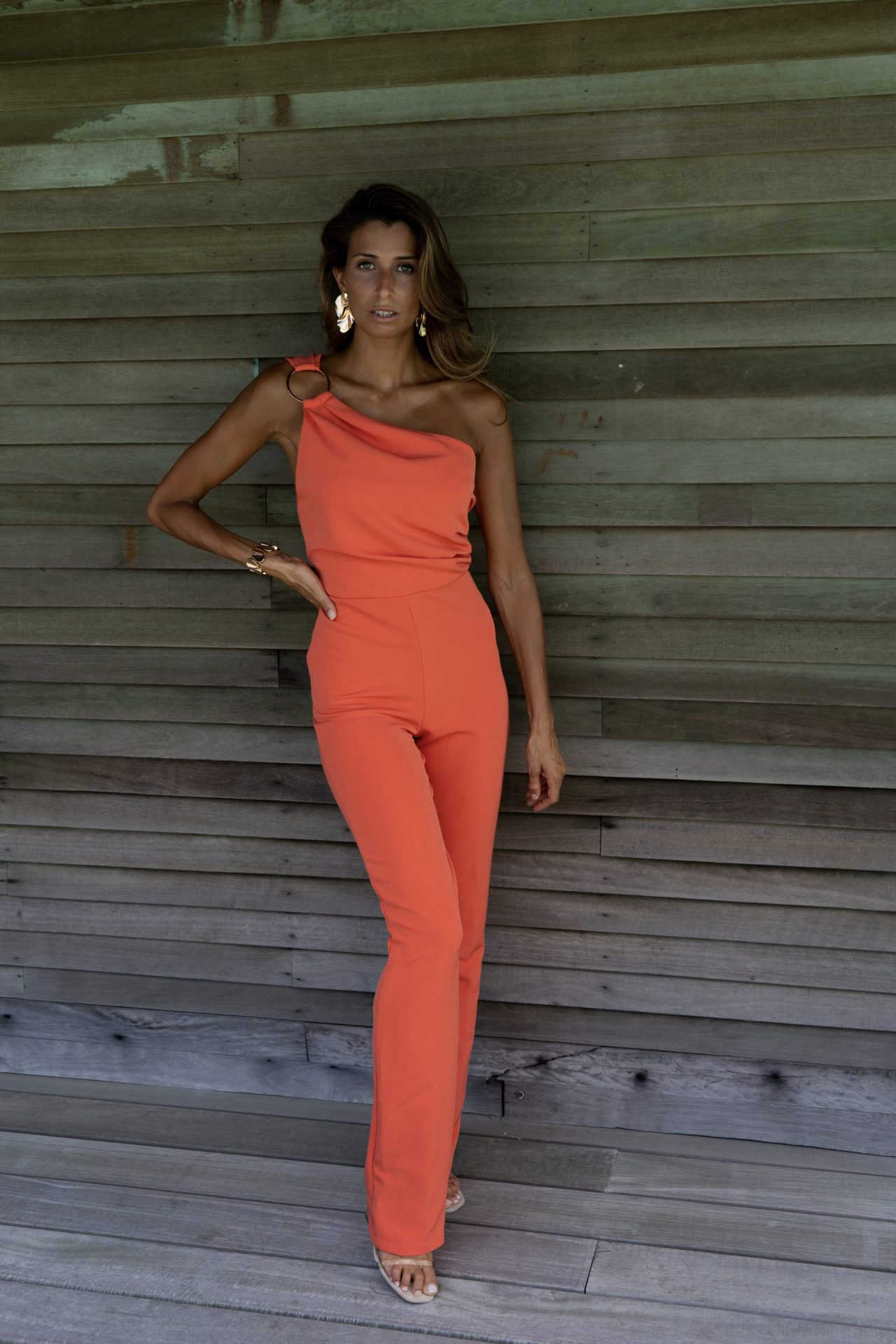 solid color slant shoulder sleeveless jumpsuit NSJRM135706