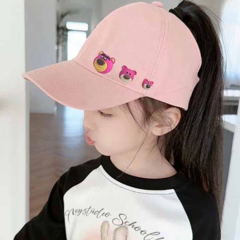 Sombrilla para el sol para niños coreanos, gorras de visera para niñas, tres osos de verano se pueden usar gorras de béisbol de cola de caballo image 5