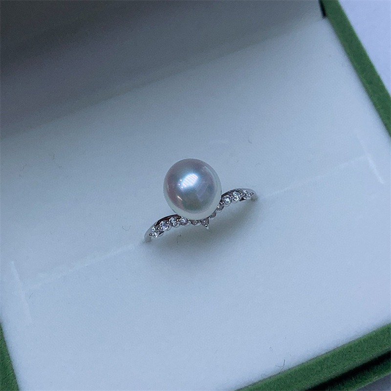 18K 화이트 골드 자연 해수 선택 작은 호주 화이트 8-9MM 크라운 링 드롭 타입 기본 무법 절묘한 여성